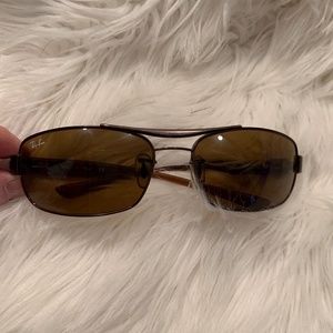 Ray-Ban RB3302 Brown Rectangular Metal Sunglasses. Like New. Made in Italy